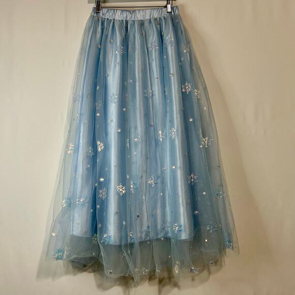 EleStory Women’s Tulle Snowflake Sequin Maxi Skirt Light Blue Size Small NWT - Picture 7 of 7